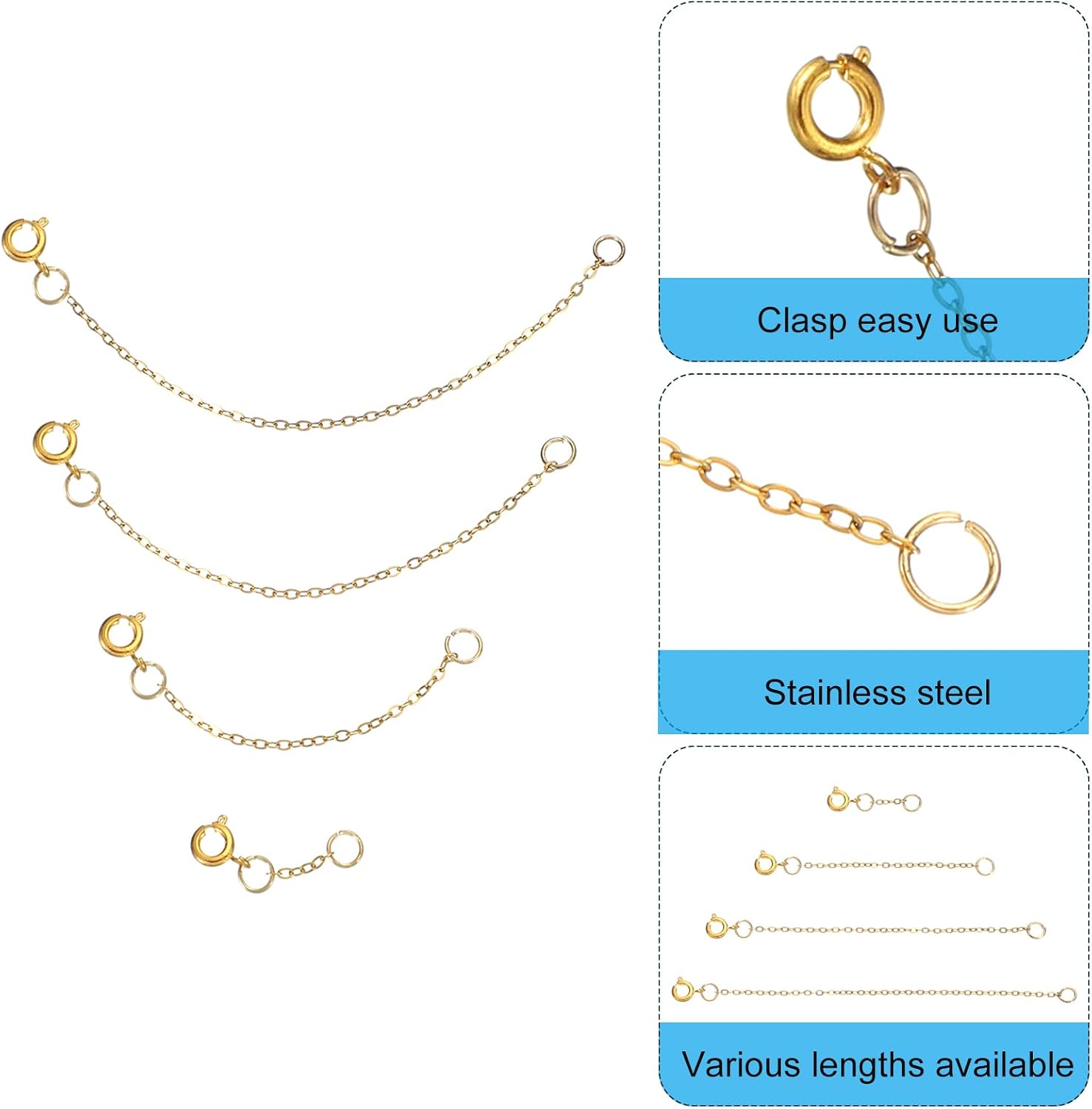 PATIKIL 1.2/2/3.1/3.9 Inch Necklace Extender, 8Pcs Chain Extenders Extension for Necklaces Bracelet Jewelry Making, Golden Silver image 3