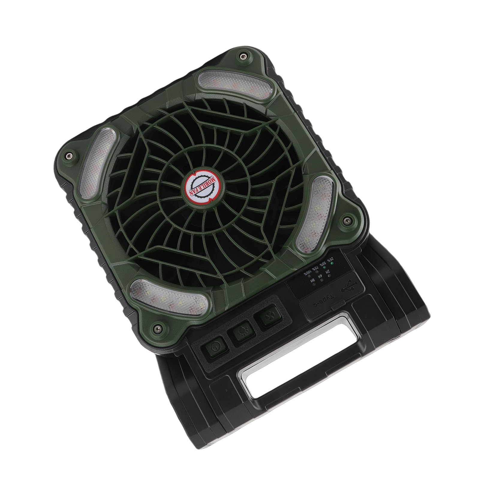 Yctze Ventilador Solar con Carga Tipo C, Batería de 5200mAh (GREEN)