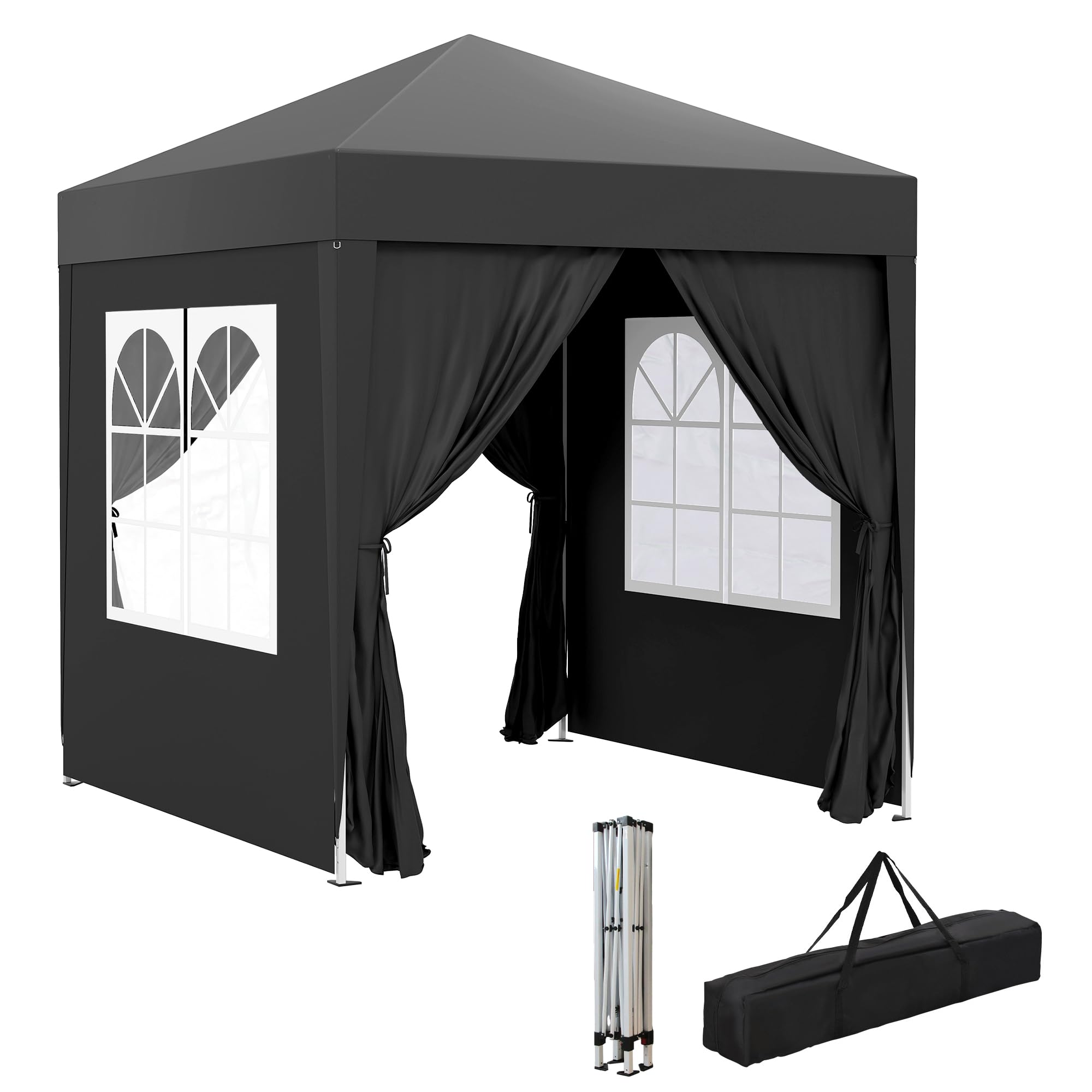 Outsunny Tonnelle de Jardin Pliante Pop-up 2 x 2 m, Protection UV, Cadre en Acier, 4 côtés Amovibles, Noir
