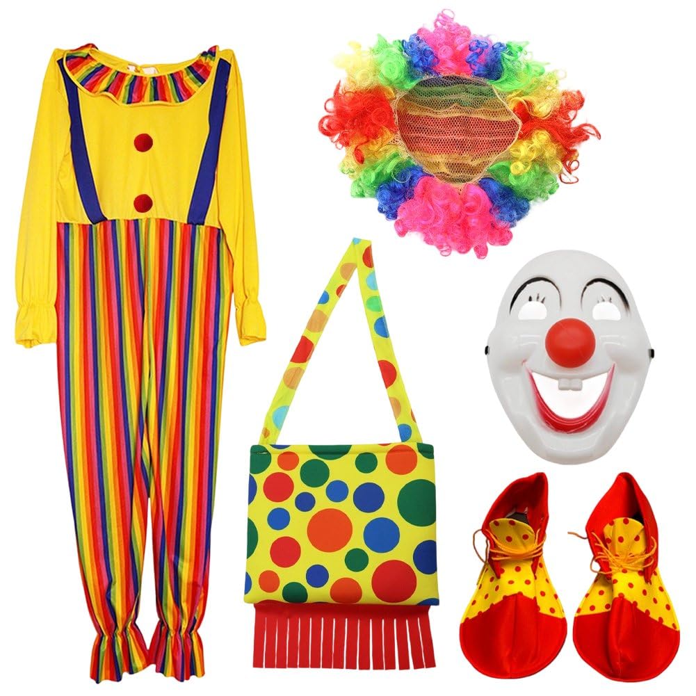 Costume de clown 5 pièces : fini les déguisements incomplets grâce au pack masque et chaussures