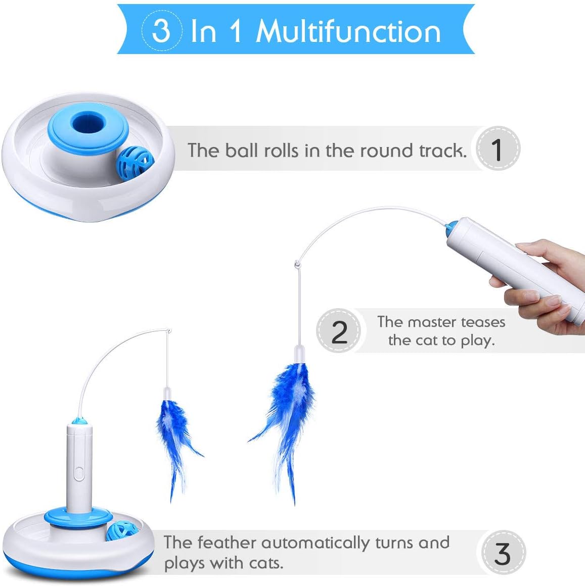 isYoung Cat Teasing Toy, Electric Mute Training Cat Toy Kitten Rotating Teaser Feather, Fun Playing Interactive Smart Game Pet Toy (Cat Teasing Toy)