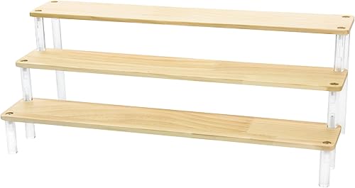 ihomecooker Soportes de madera y acrílico para exhibición, 3 niveles para cupcakes, perfumes, estatuillas de exhibición, estante para decoración y