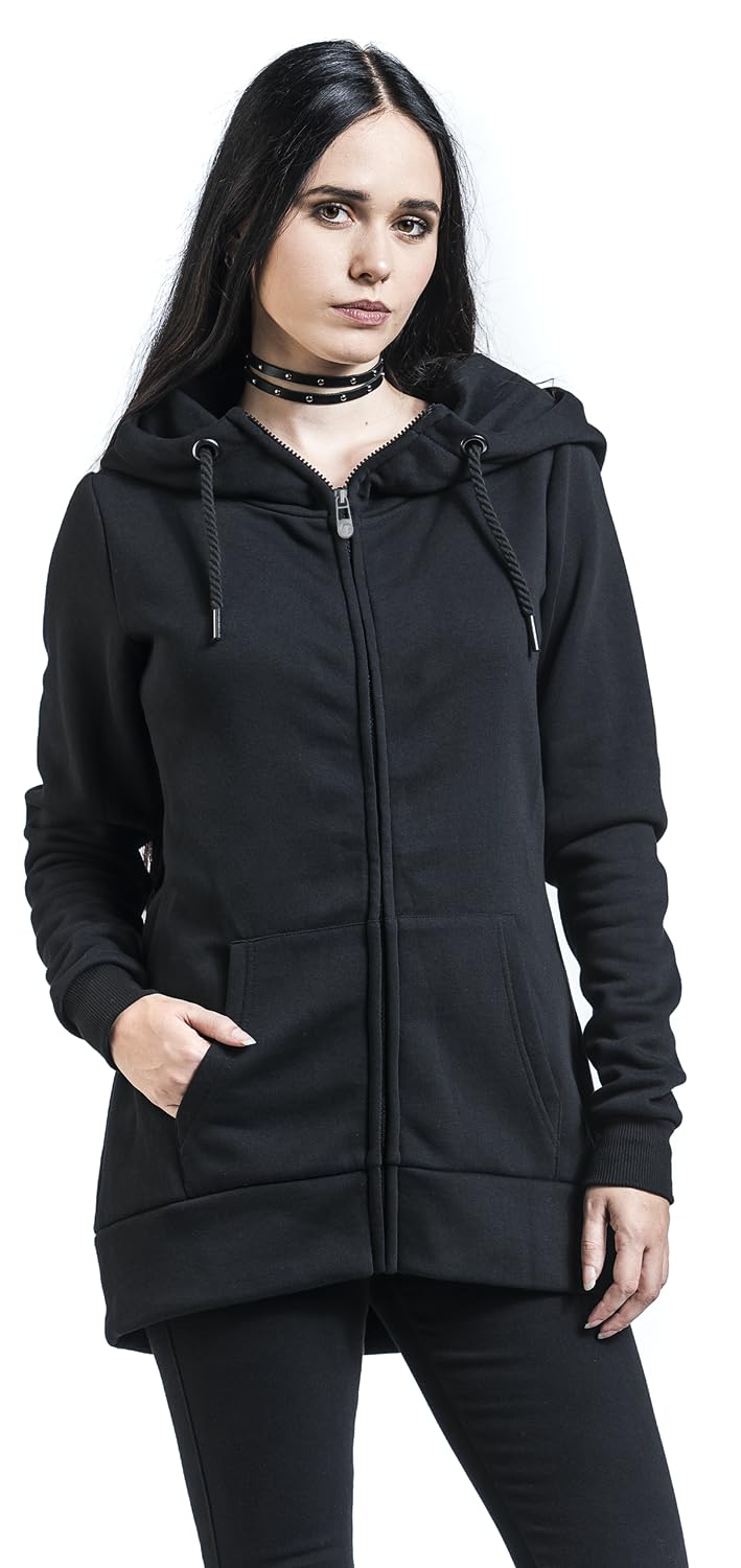 Black Premium by EMP Damen schwarzer Basic Kapuzenzipper - Klassischer Hoodie mit Reißverschluss und Taschen
