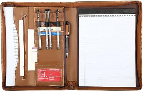 Carpeta de cuero archivo bloc de notas comercial carpeta de presentación portafolio marrón Brown-A4-2