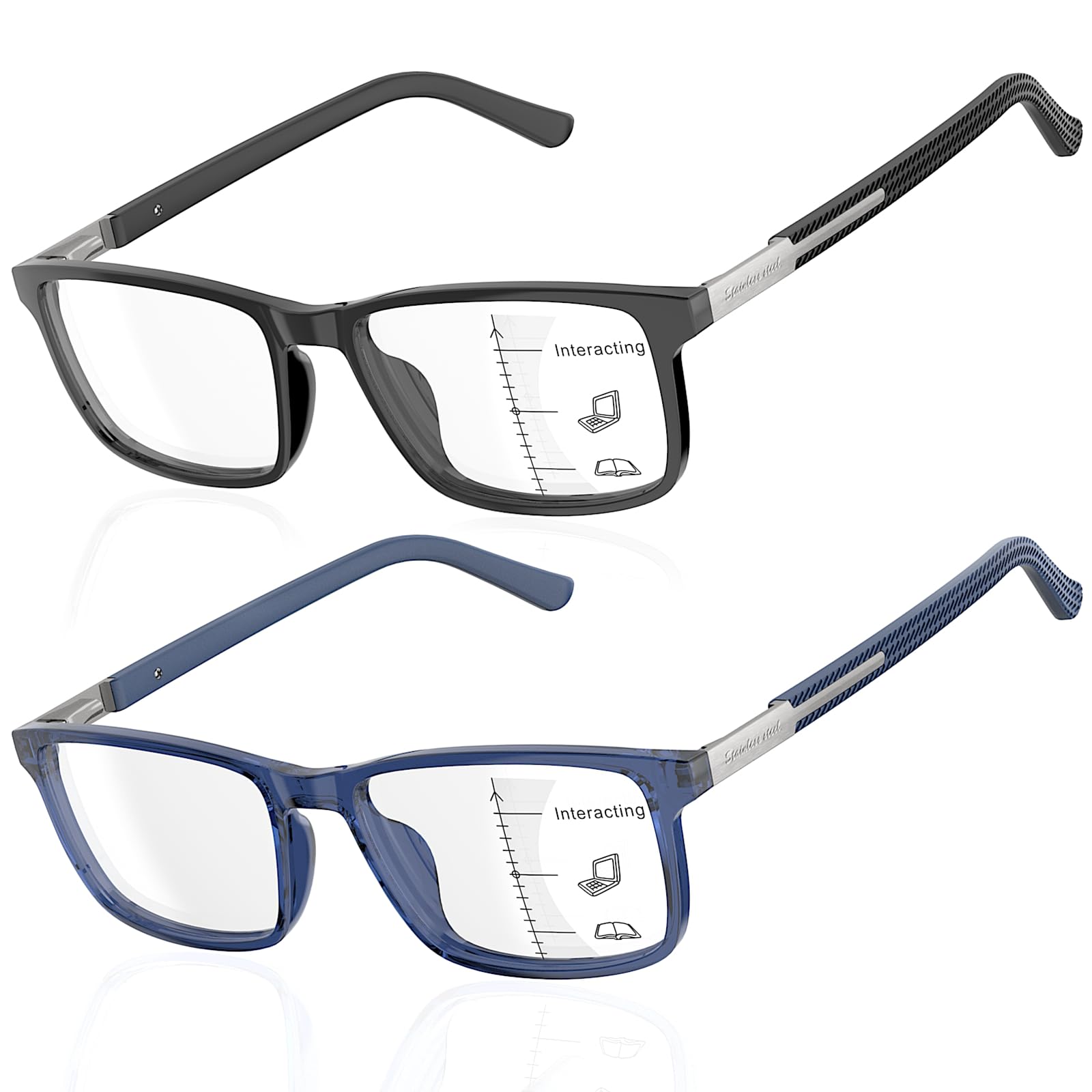 Amorays Lesebrille Herren Flexibler TR90 Rahmen Edelstahlbügel Gummibügel Lesebrillen with Federscharnier 8092
