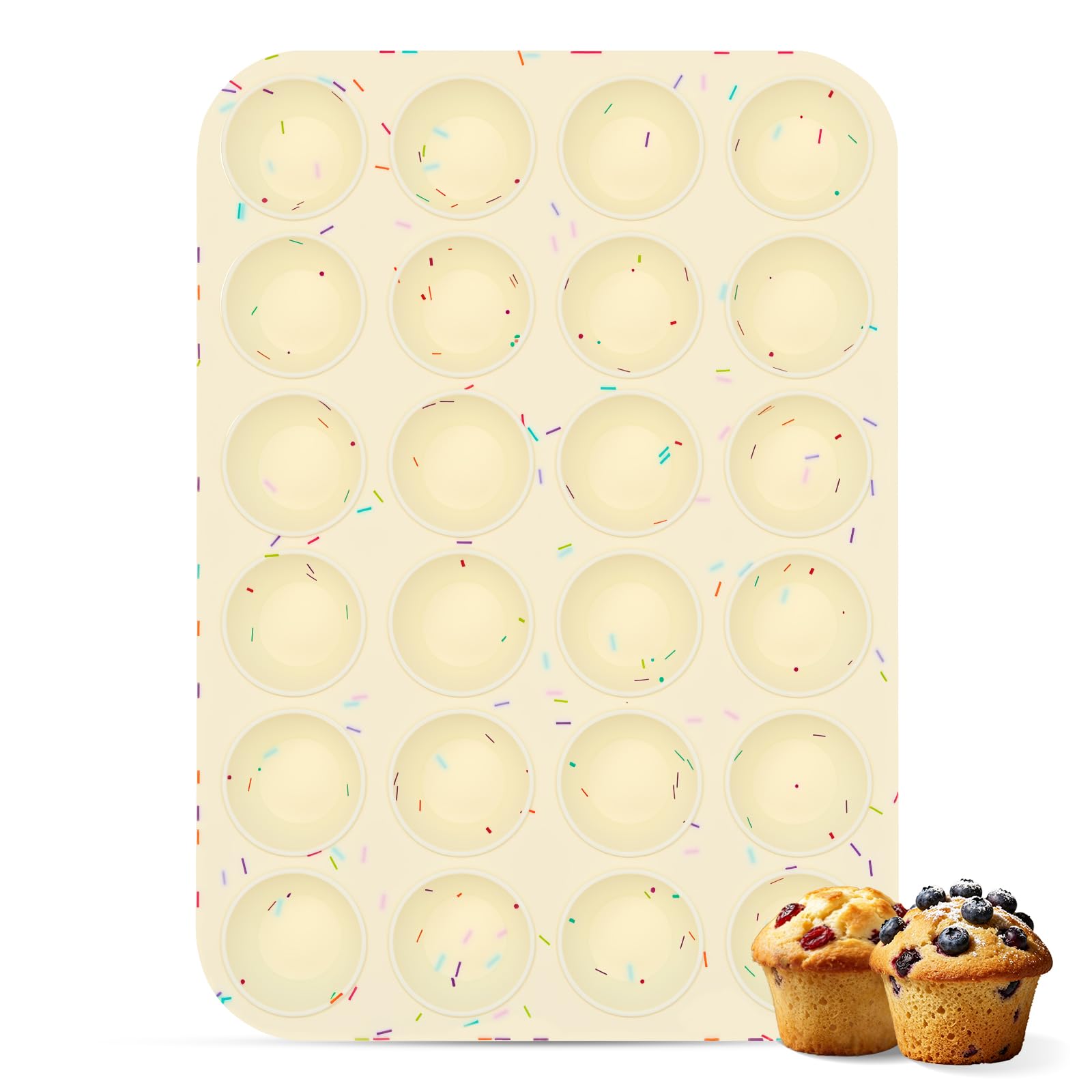 Silicone Mini Muffin Pan for Baking, Cupcake Egg Bites Silicone Mold 24 Cup Mini Size, Oven Safe BPA Free