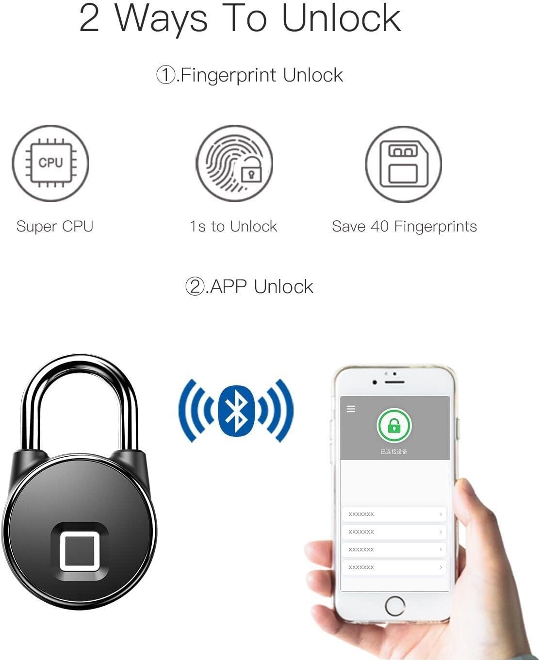 Fingerprint Gym Lock Mini Fingerprint Padlock Metal Keyless Thumbprint Lock for Luggage School Bag Toolbox Gym Locker
