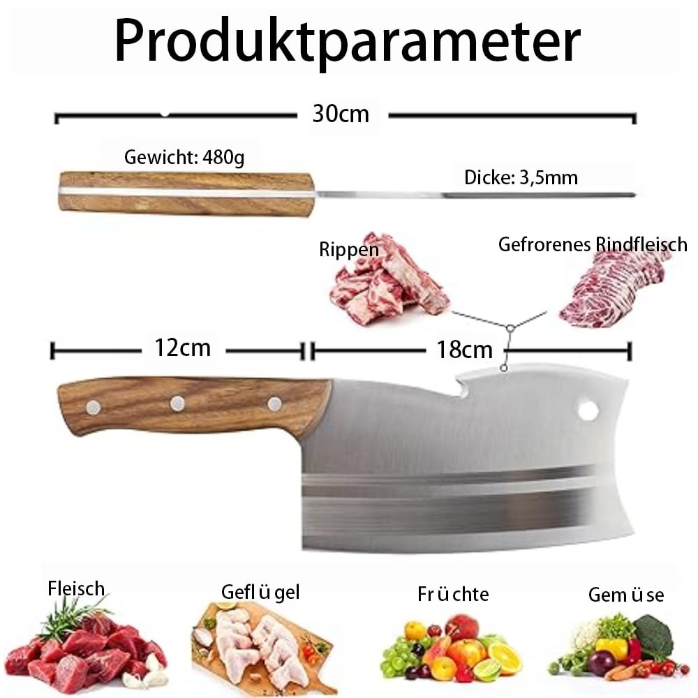 Kitory Hackmesser 18 cm Klinge, Extrem Scharf Metzgermesser, Edelstahl Hackbeil, Cleaver Knife, Knochenbeil für gefrorenes Fleisch und große Knochen - Doppelte Kanten