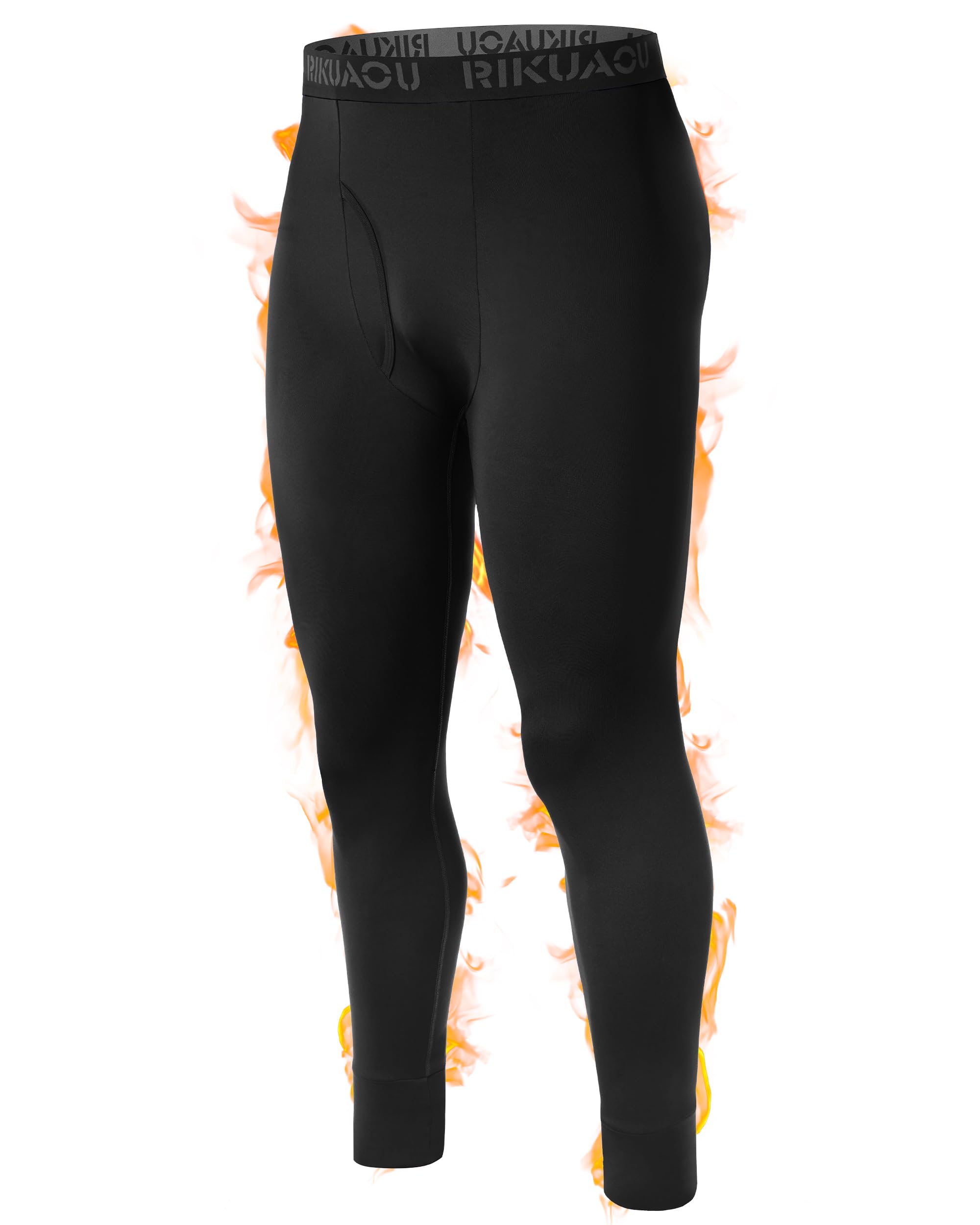 Men's Thermal Underwear Bottoms, Fleece Lined Long Johns Pants with Fly, Athletic Base Layer Leggings Cold Weather