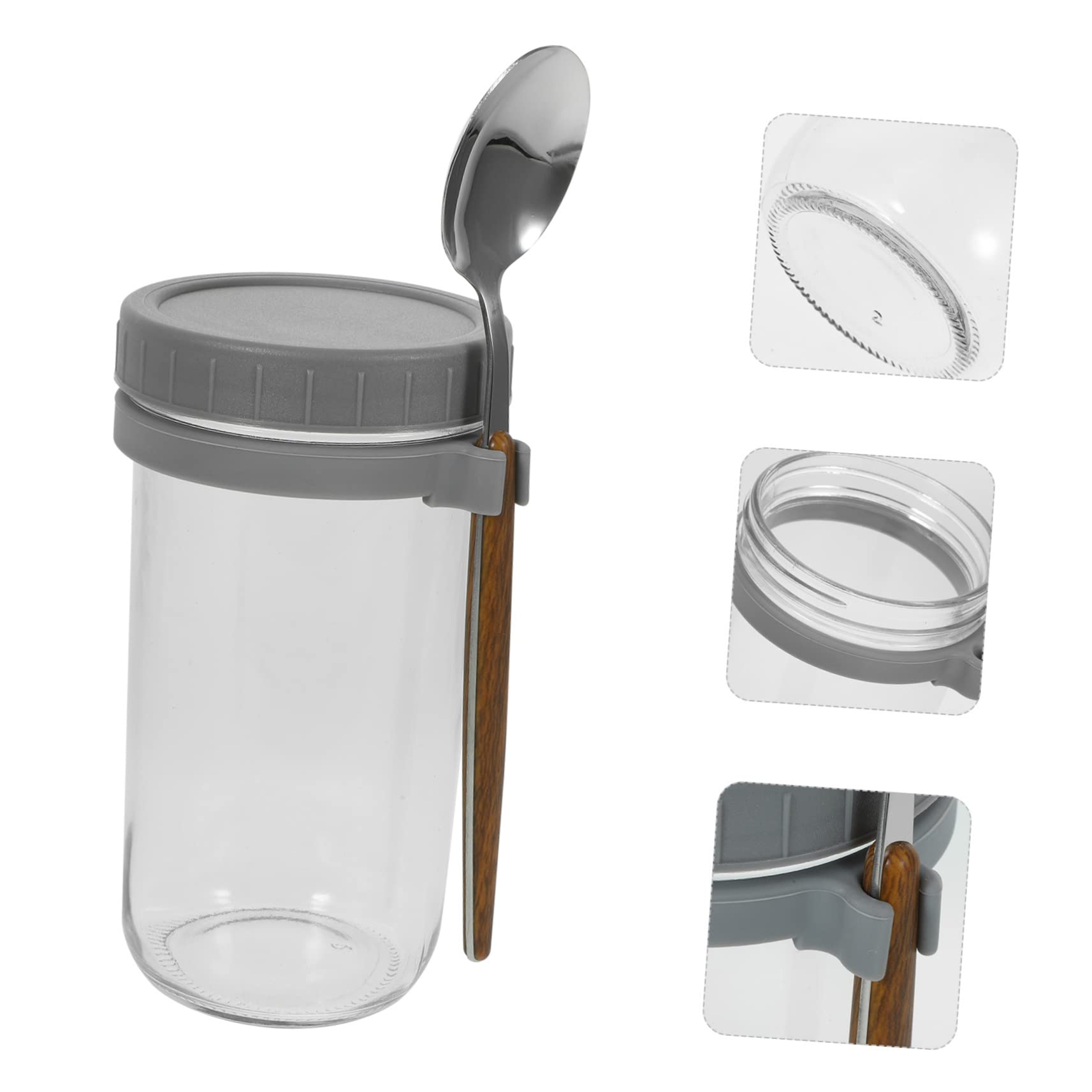 DECHOUS Vasetto per Porridge Anti-perdita 600ml, Set 2 Pezzi | Cucchiai, Vetro Sodocalcico e Coperchio, Bocca Ampia per Yogurt e Cereali, Facile da Portare
