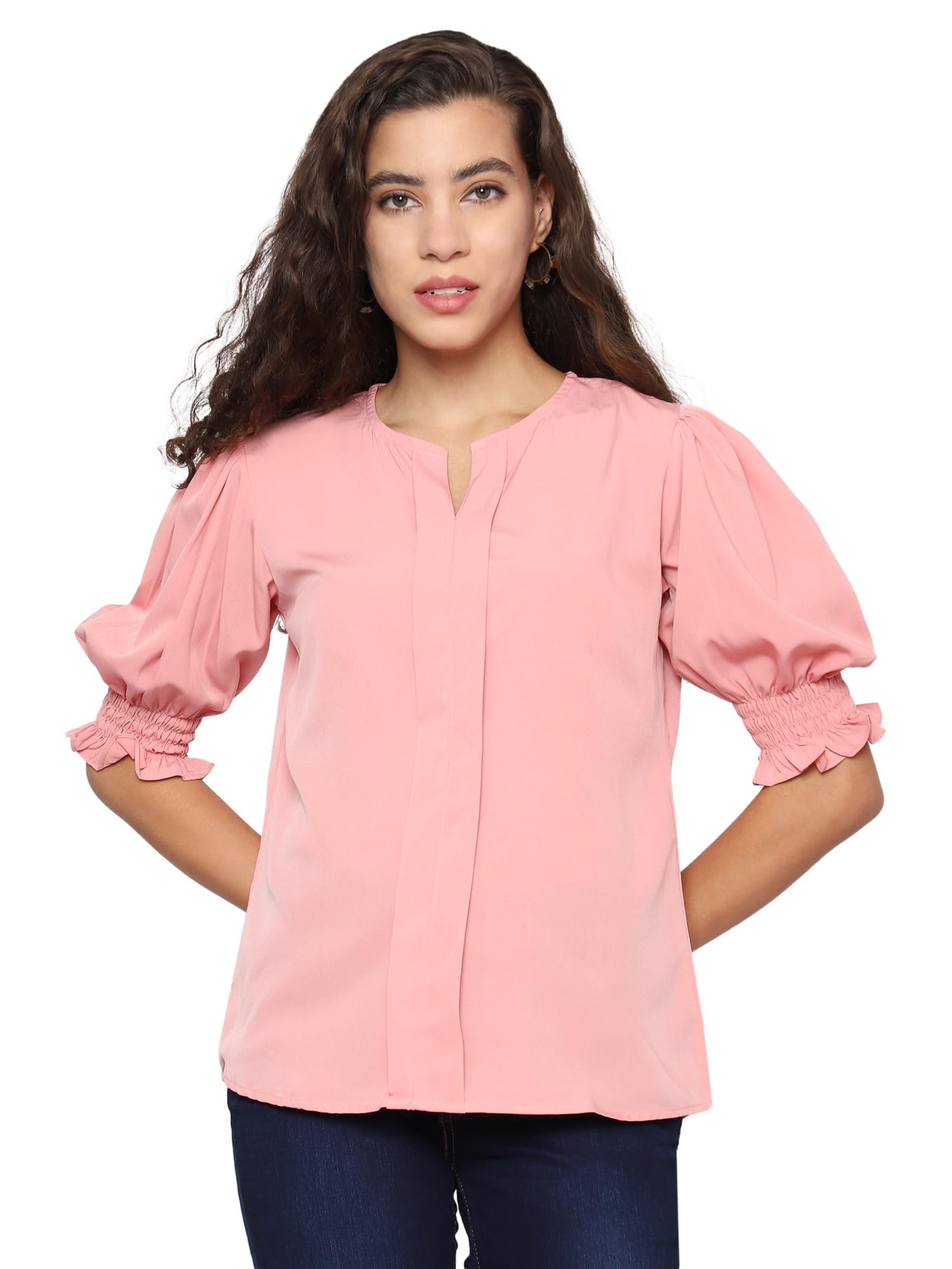 itshe V-Neck Office Casual Solid Stylish Western Party Plain Half Sleeve Top for Womens Regular Fit-picture-25