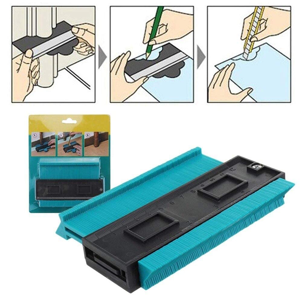 SOLDOUT™ 5 Inch Contour Profile Gauge Tiling Laminate Tiles Edge Shaping Wood Measure Ruler ABS Contour Gauge Duplicator (Teal Green, 14.6 x 10.5 cm)