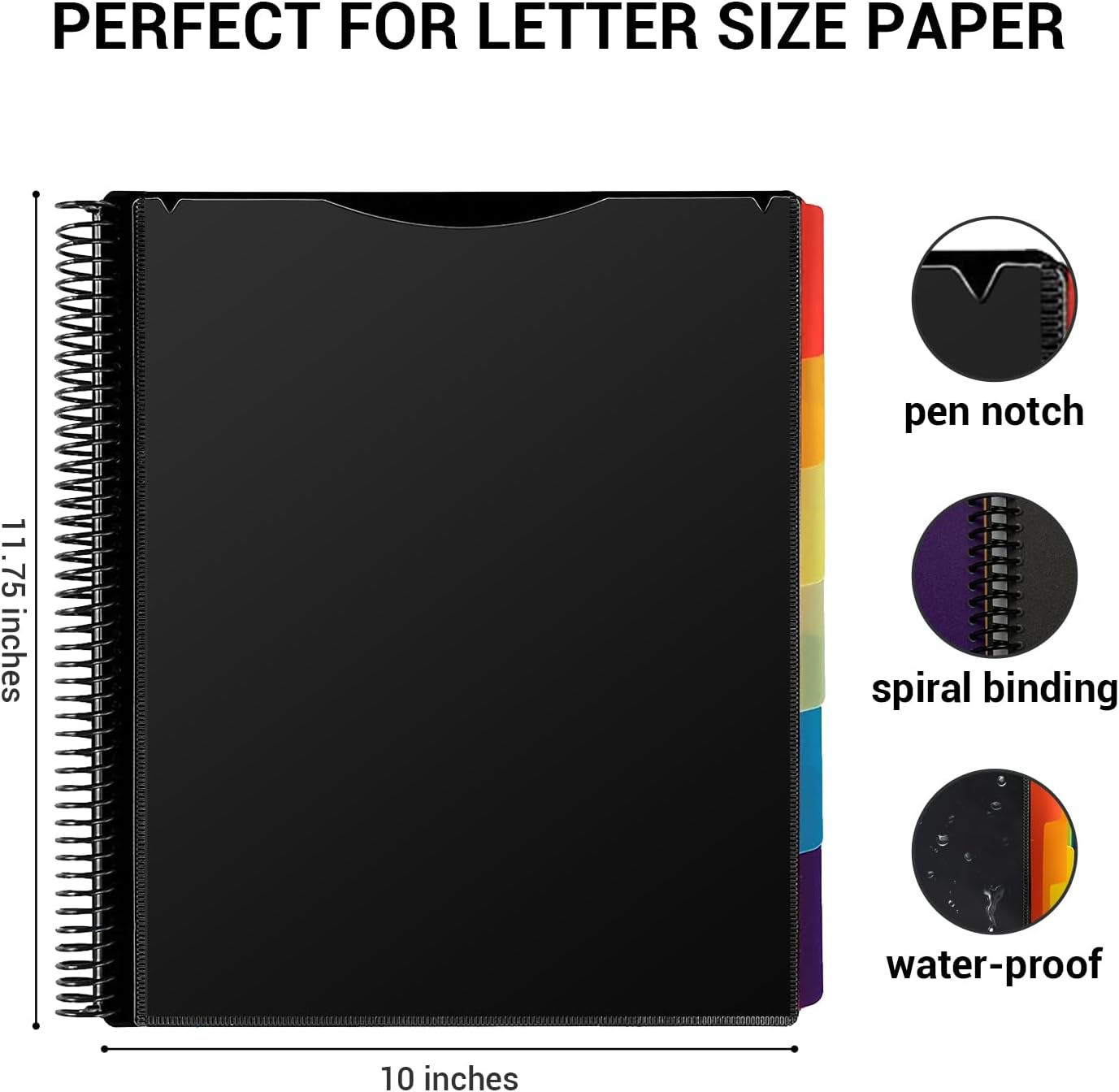 Mukawa 12 Pocket Poly Project Organizer, Spiral Project Folder Multi Pocket Folder Binder Letter Size, Back Cover Utility Pouch, 1/6 Cut Tabs, 6 Tab Color Dividers (Pack of 3)