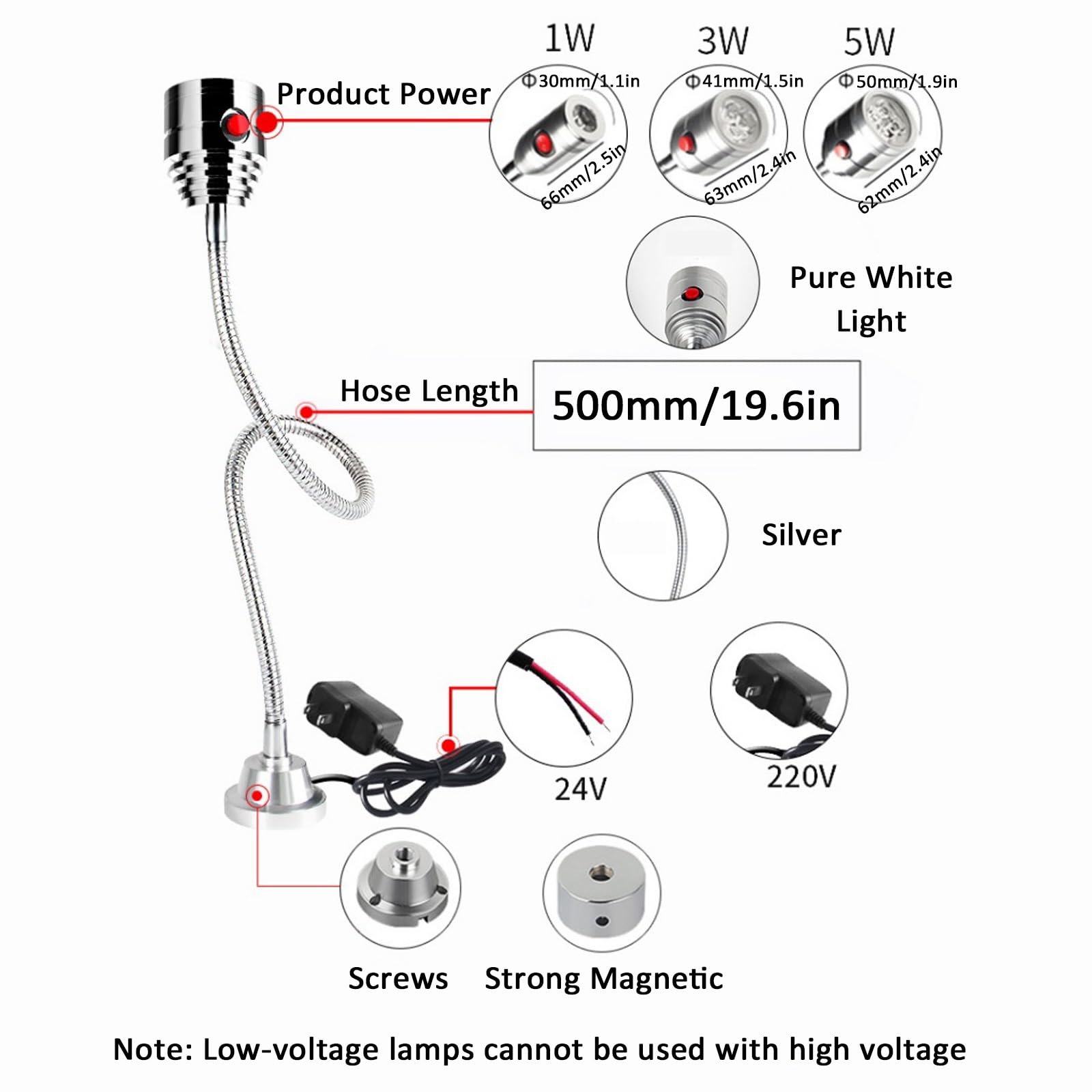 Lampada da lavoro magnetica, lampada a LED con collo d'oca flessibile e base magnetica for torni, banchi da lavoro, macchine da cucire, griglie, scrivanie da ufficio(1W,110-220V)