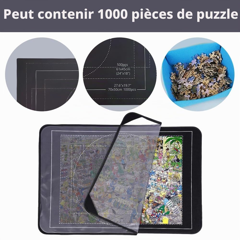 Tapis de Puzzle de 1000 Pièces, 80×55 cm Tapis de Puzzles Portable, Plateau Pliable avec 8 Trays et Couvercle, Plateau en Feutre Léger, Cadeau pour Enfants et Adultes