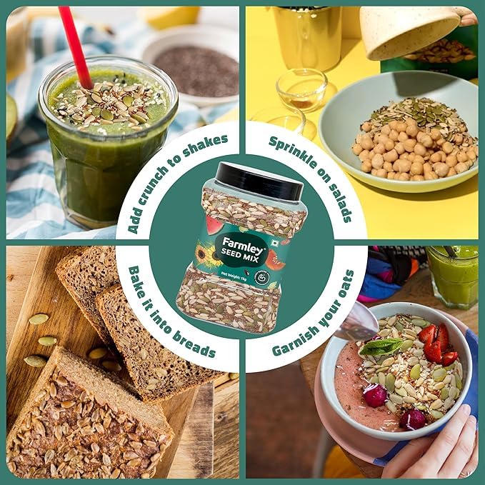 Image of Farmley Seeds Mix, Edible Seed I Healthy Diet Snacks | 100% Natural, dietary fiber,omega-3s I Chia, Pumpkin,Flax, Watermelon and Sunflower Seeds (1000g)