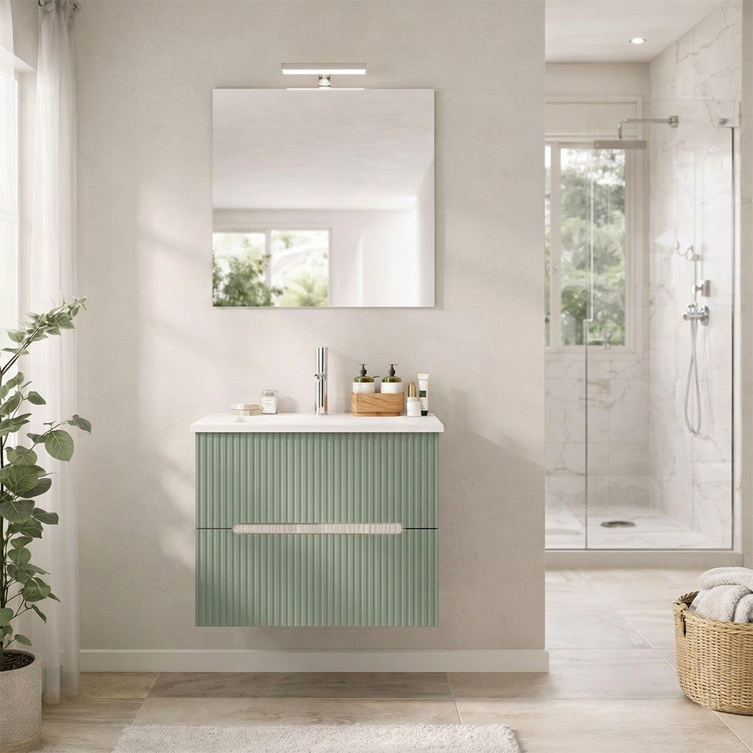 Kiamami Valentina Mobile Bagno Sospeso 60 Cm Rovere Ghiaccio Verde Salvia