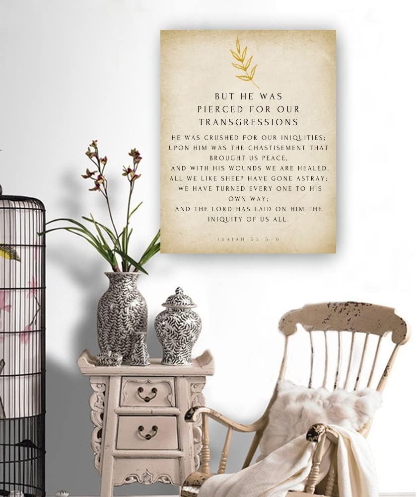 Isaiah 53 5-6 Wall Art Bible Verse Poster Kitchen Prints for Bedroom Pictures for Hallway Giclee Painting Hanging Vertical Artwork for Bathroom Decor (20x30inch(50x75cm),Framed)