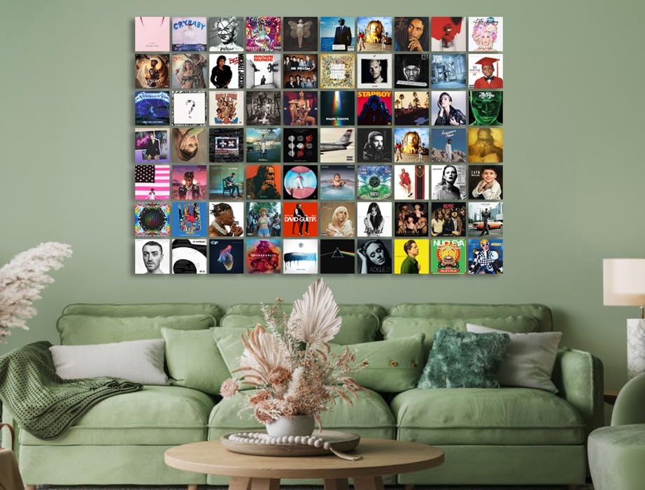 Image of Pack of 72 Music Wall Collage Kit Posters - 4 x 4 Inches Wall Decor Poster - Wall Art For Bedroom, Living room, Office - 1 Tissue Tape