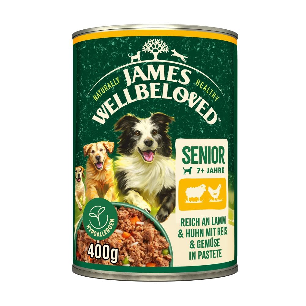 James WELLBELOVED 6 x 400g Hund Senior Dose Nassfutter ohne Getreide, Lamm & Huhn in Pastete