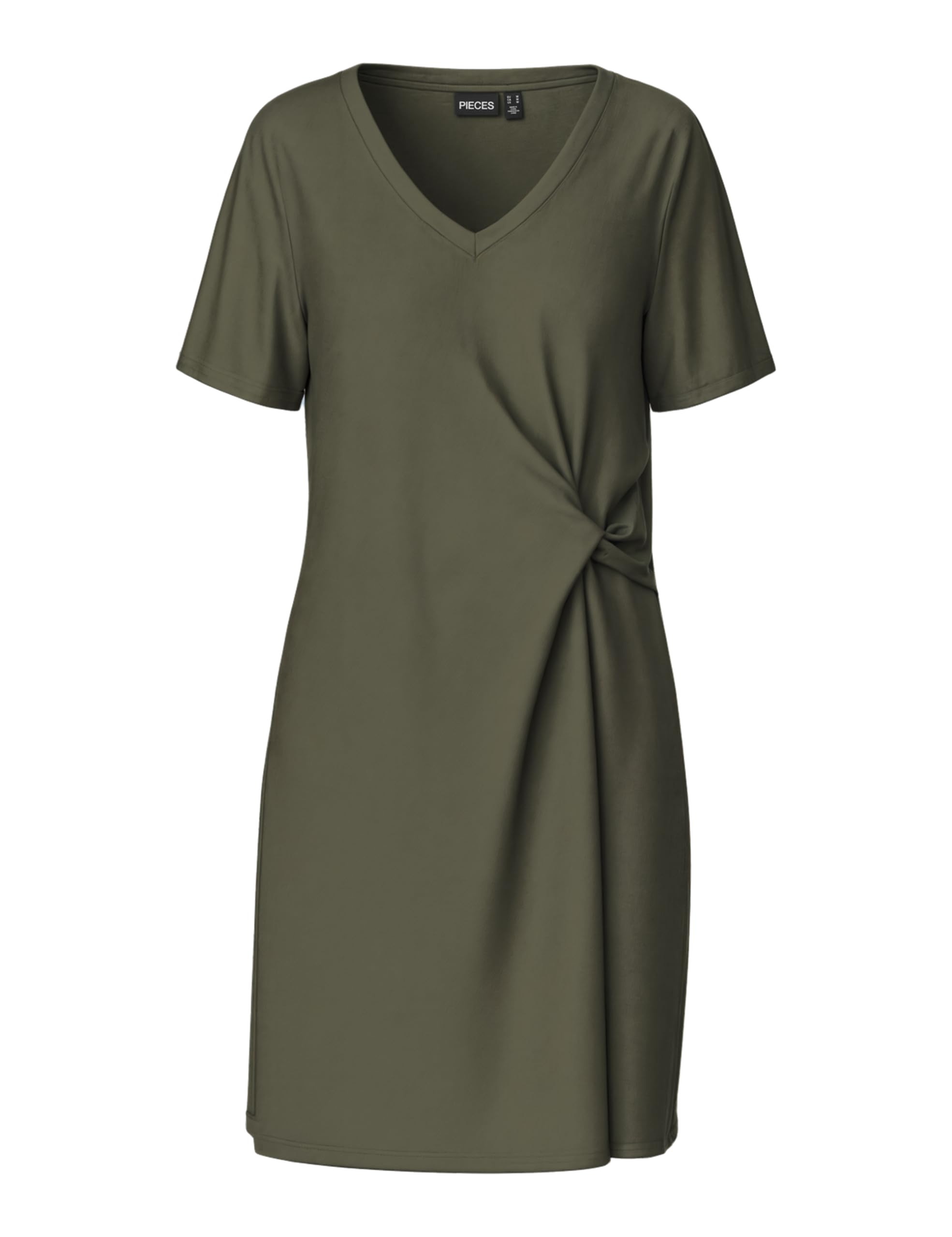 PIECES Women's Pcanora SS V-Neck Knot Dress JRS BC, Dusty Olive, XS