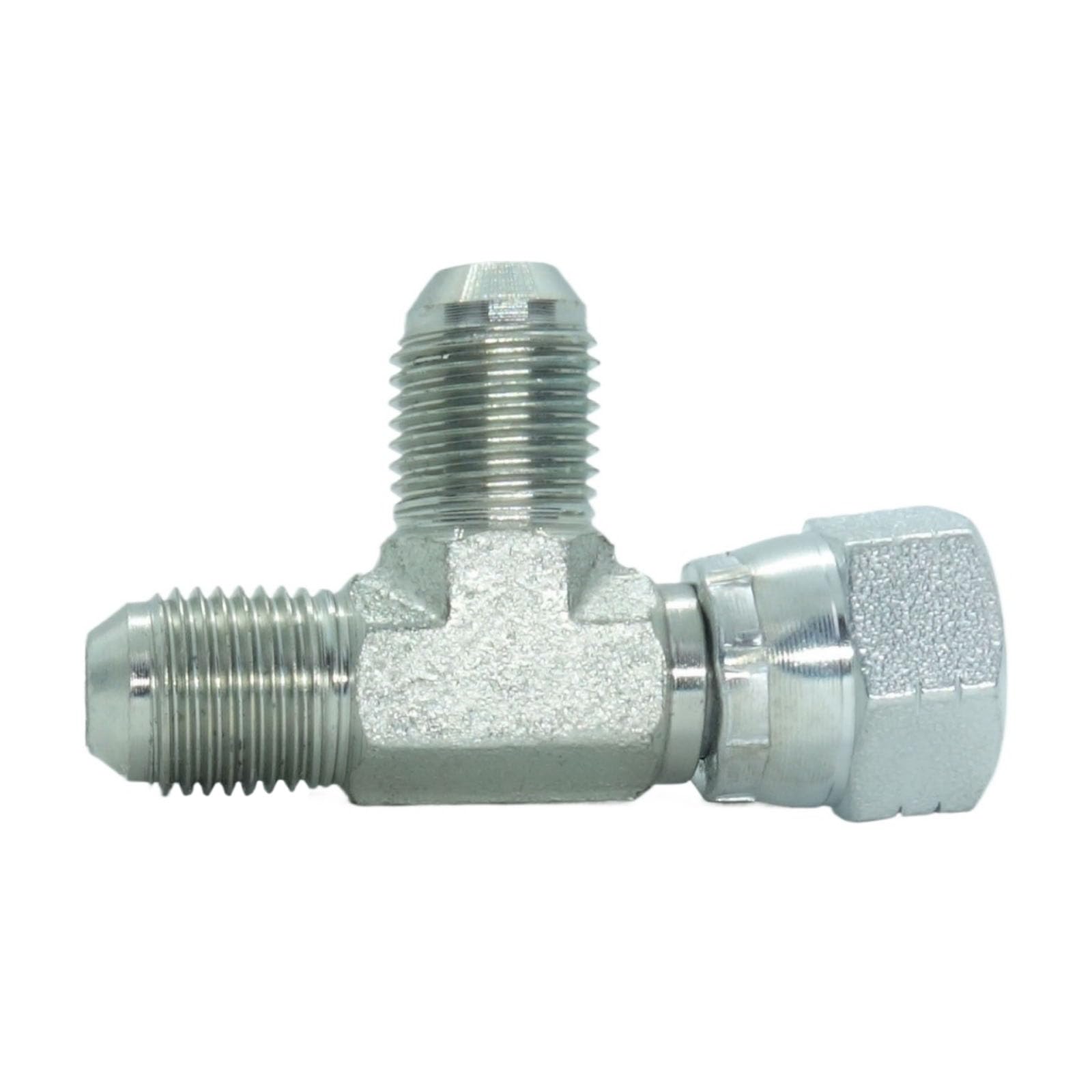 1 Piece Steel JIC Flare Tube Fitting,Tee Swivel Run 3/8 JIC (9/16"-18 Threads)