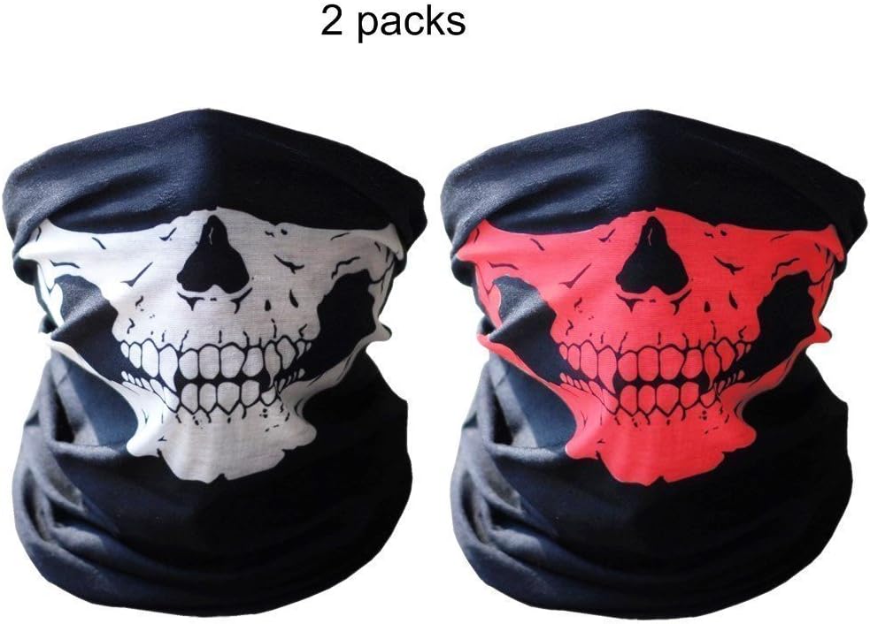 Diageng Black Seamless Skull Face Tube Mask BUFF- white red mask