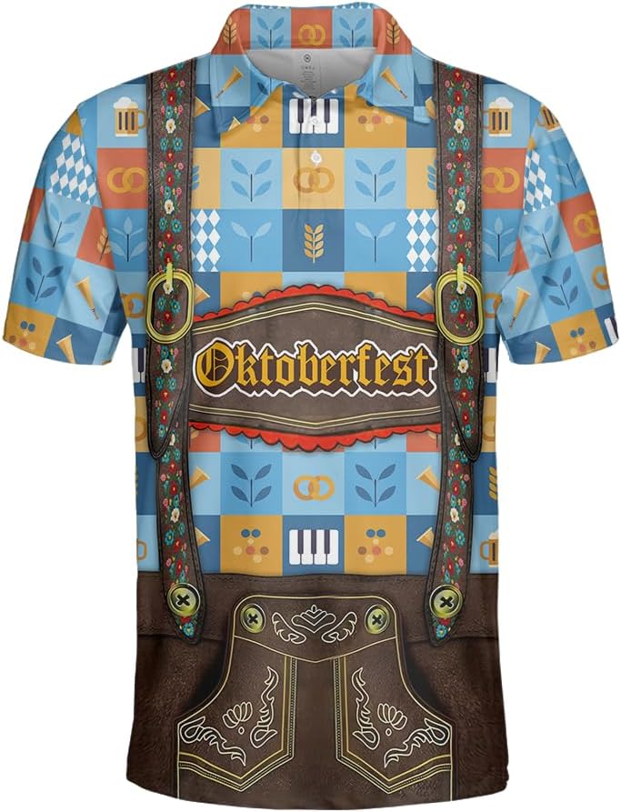 V-DECORPARKS German Costumes Oktoberfest Shirts for Men, Lederhosen Mens Polo Shirts Short Sleeve Bavaria Trachten Shirt