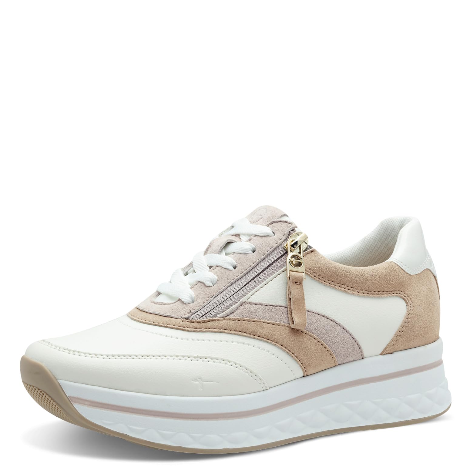 Tamaris Comfort Women’s Platform Sneakers with Zip Sporty, Beige Comb, 7,5 UK