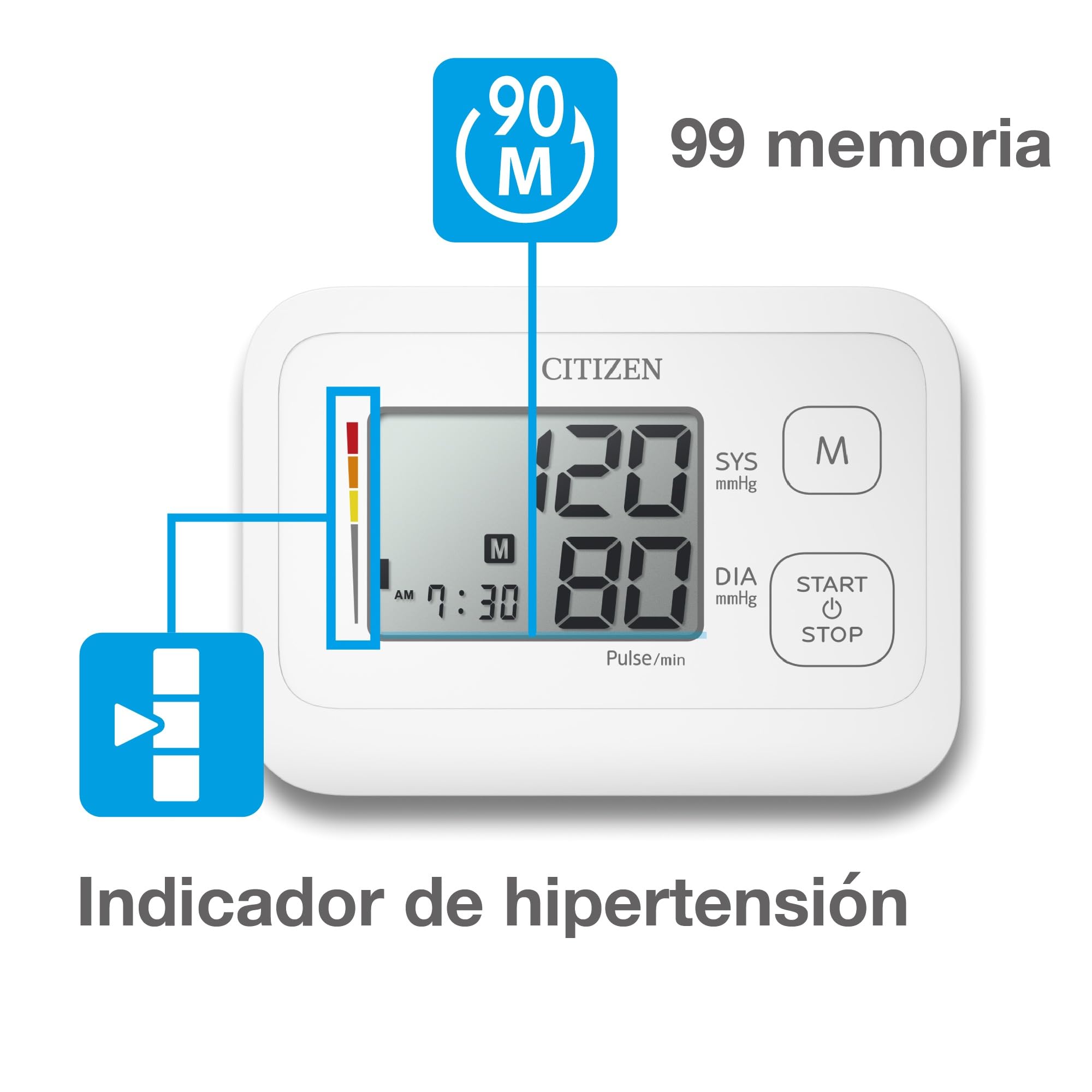 Citizen Tensiómetro de Brazo Digital, Medidor Tensión Arterial con Manguito 22-42 cm, Indicador Hipertensión, Detección Latido Irregular, 99 Memorias | Brazalete ancho de 22 a 42 cm, memoria 99, latido cardíaco irregular e indicador de la OMS, máquina dig