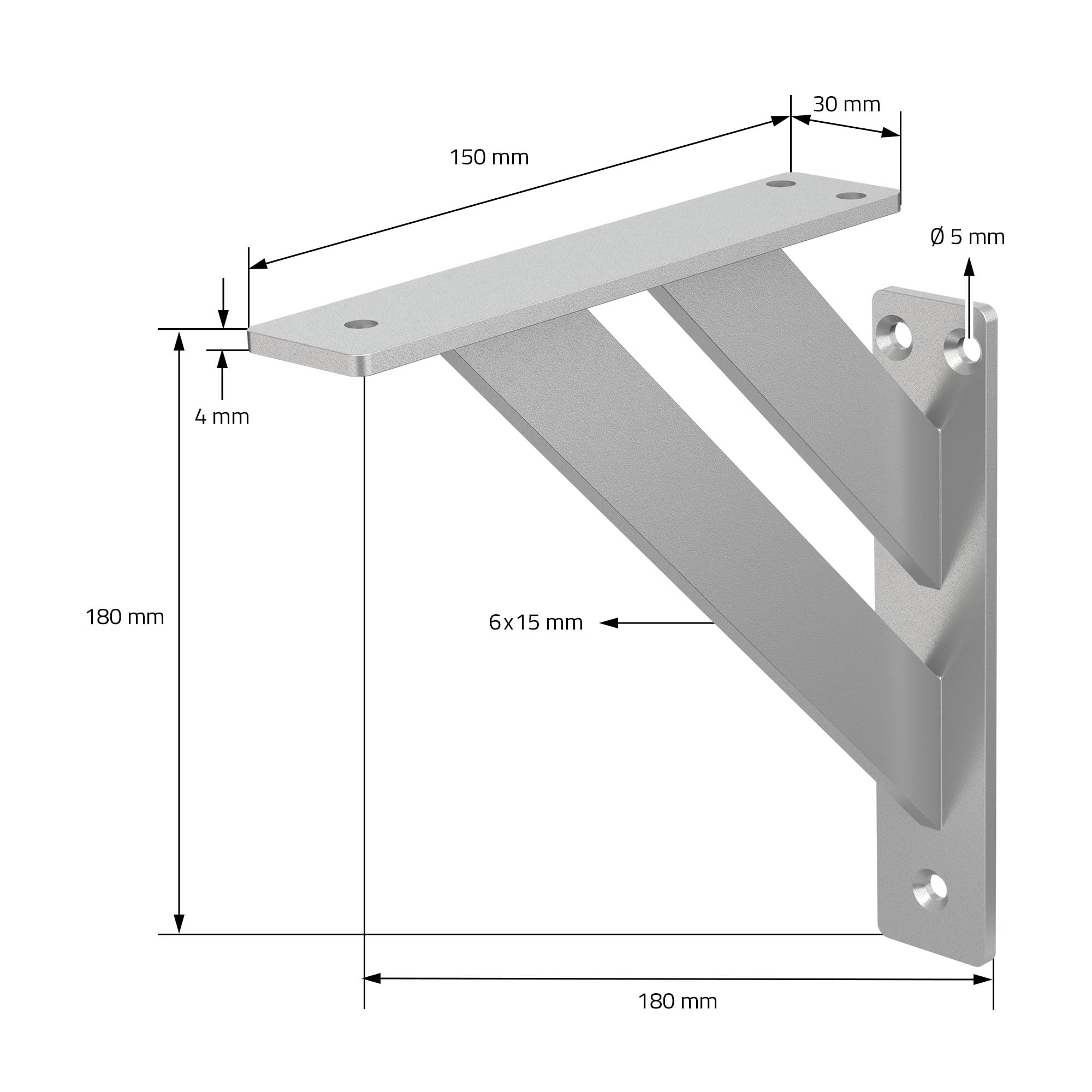 ML-Design Set de 4X Soporte de Estante 180x180mm Plata de Aluminio Estilo Industrial Ángulos para Estantería de Pared Apto para Tableros, Balda, Repisa Flotante y Proyectos DIY de Bricolaje