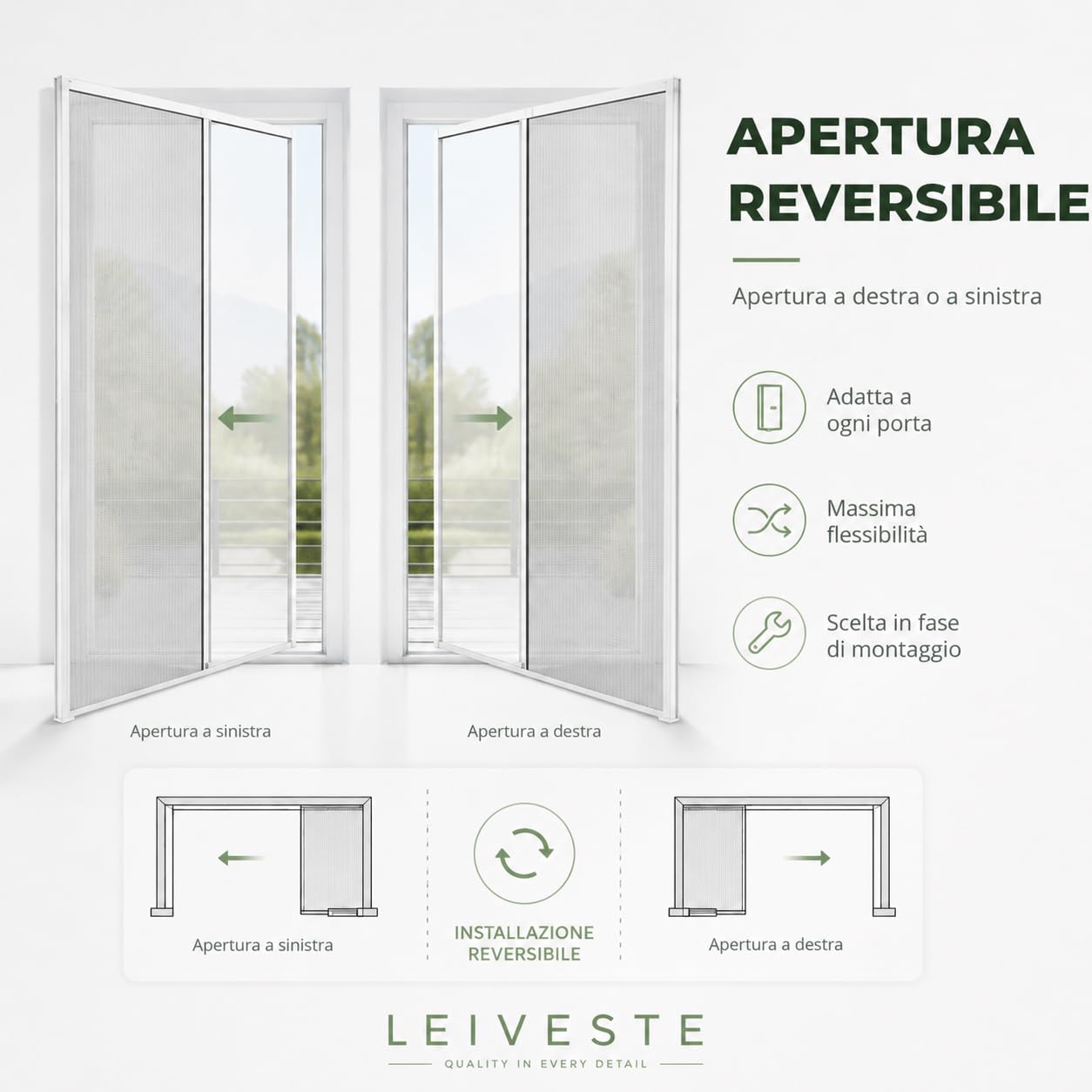 LEIVESTE Zanzariera a Rullo Riducibile per Porta Finestra in Alluminio, Su Misura Regolabile, Anti Insetti, Scorrimento Fluido, Facile Installazione per Balcone e Casa (Bianco, 140 x 250 cm)