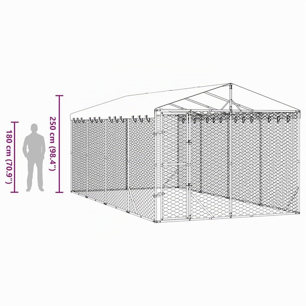 vidaXL Cuccia Cani da Esterno Tetto Argento 3x6x2,5 m Acciaio Zincato
