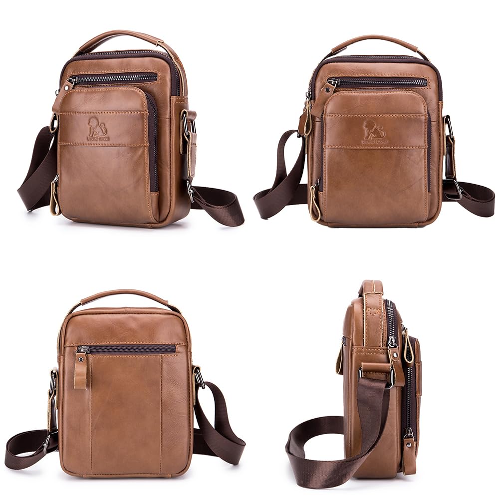 pundarika Borsello Uomo in Vera Pelle - Tracolla Crossbody e Borsa Messenger Marrone con Tracolla Regolabile