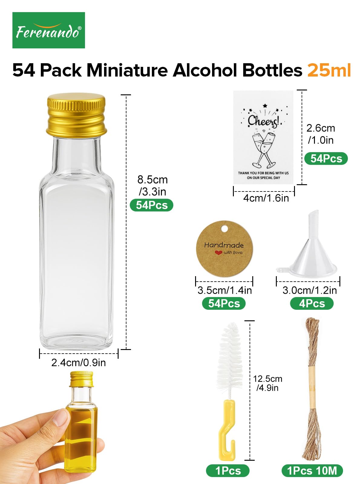 54 Pezzi Mini Bottiglie per Liquore 25ml, Mini Bottiglie Alcolici di Plastica Riutilizzabili, Bottigliette Liquore Mignon Vuote con Tappi a Vite, Etichette e Funnel per Matrimoni Feste
