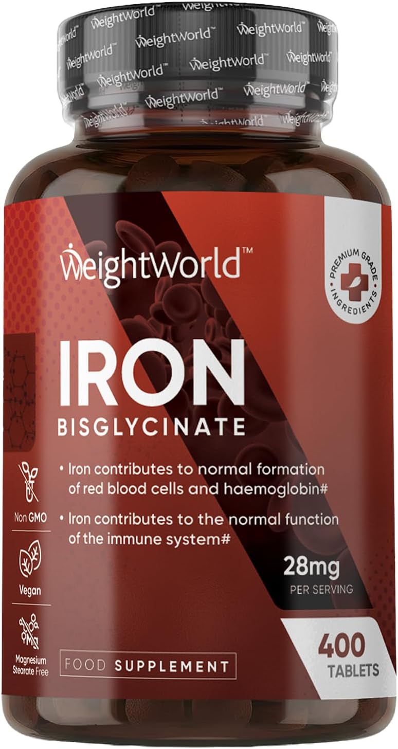 Iron Supplements for Women & Men - 28mg - 400 Tablets (6+ Months Supply) - Highly Bioavailable Ferrous Bisglycinate Form - Non-GMO & Vegan Iron Tablets High Strength - Gentle Formulation