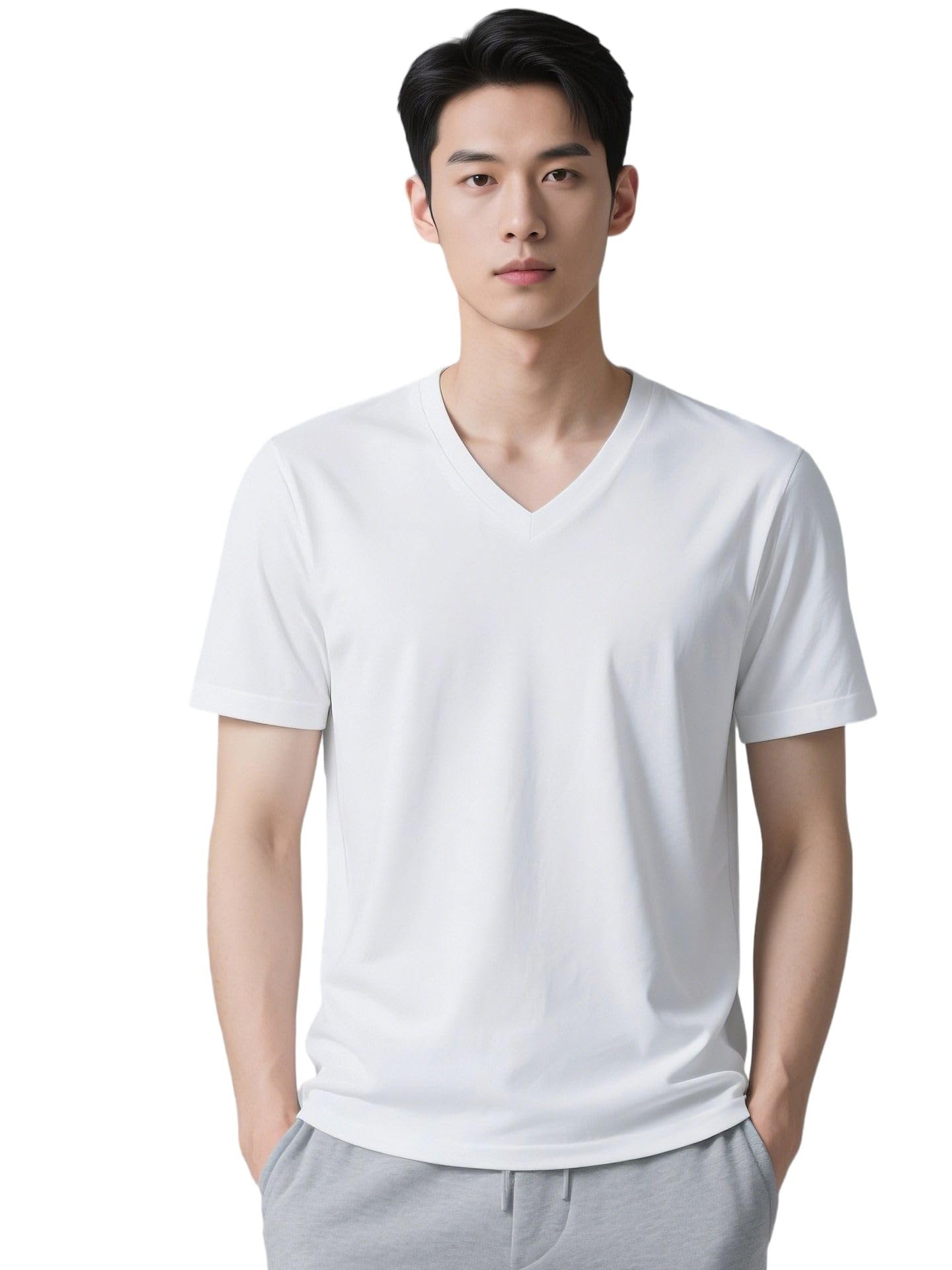 Maglietta a maniche corte da uomo con scollo a V in misto cotone modal per allenamento, corsa, abbigliamento all'aperto