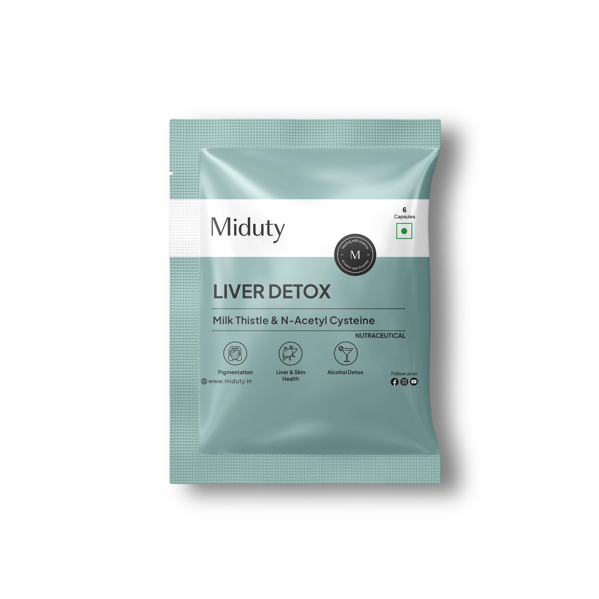Miduty Liver Detox Supplement Milk Thistle with N-Acetyl Cysteine 900 mg | Natural Body Detox & Digestive Enzymes - Fatty Liver Care | Natural Detoxification Formula - 6 Capsules