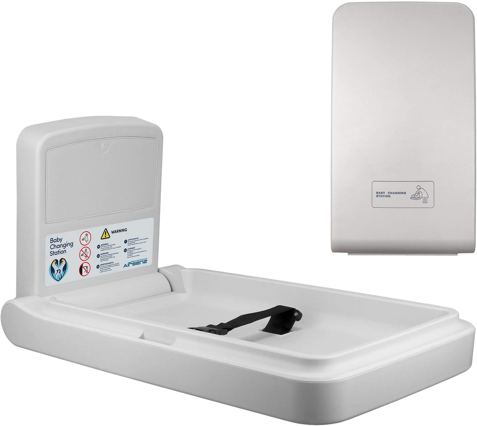 Commercial Baby Changing Table - Wall Mounted - Safety Belt - Vertical