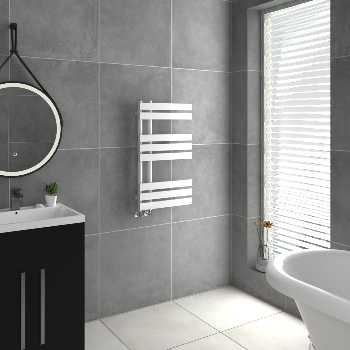 Warmehaus Designer Heated Towel Rail D Shape Bathroom Ladder Style Radiator Warmer Central Heating White 800x450mm