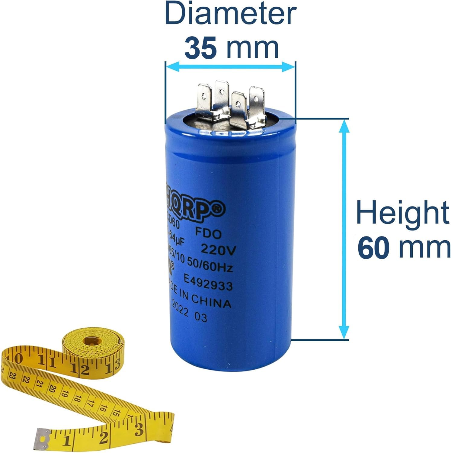 HQRP 53-64uf 220V Start Capacitor for AC Electric Motor Start HVAC