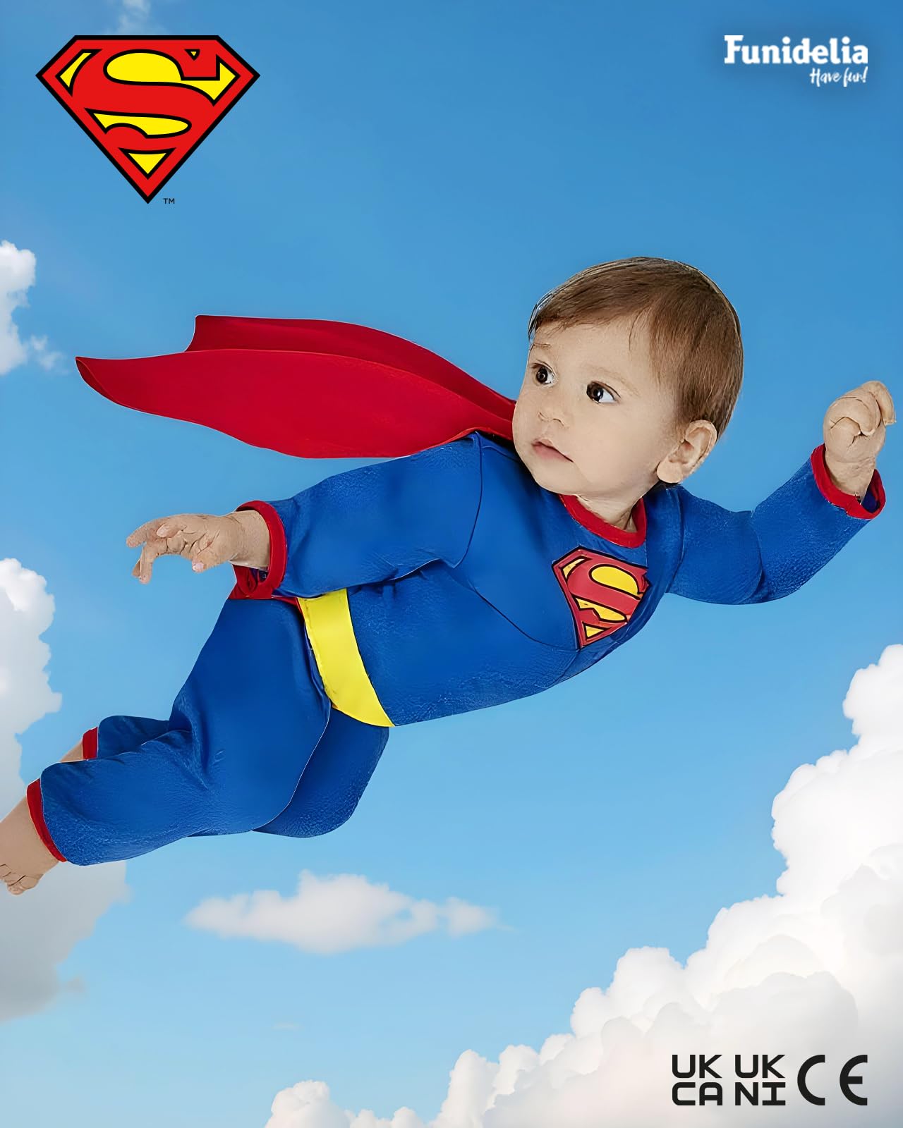 Funidelia Costume Ufficiale di Superman per Neonato con tutina muscolosa e mantello, Tenuta da Supereroe per Neonati, Costumi di Carnevale, Halloween e Feste