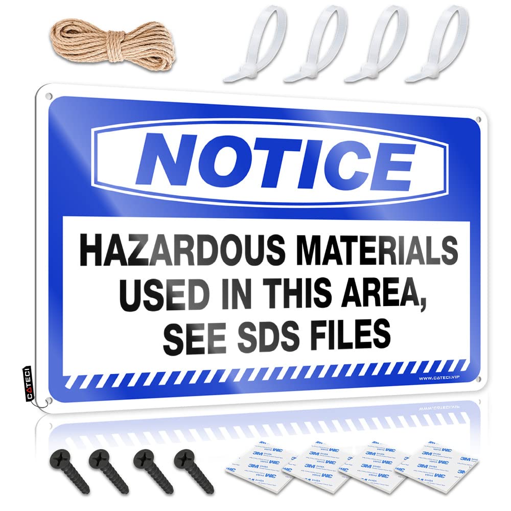 HELIOFORGE Signs For Room Notice Hazardous Materials Used In This Area, See Sds Files Tin Sign Warning Signs For Bedroom Tin Sign For Man Cave(20X30CM)