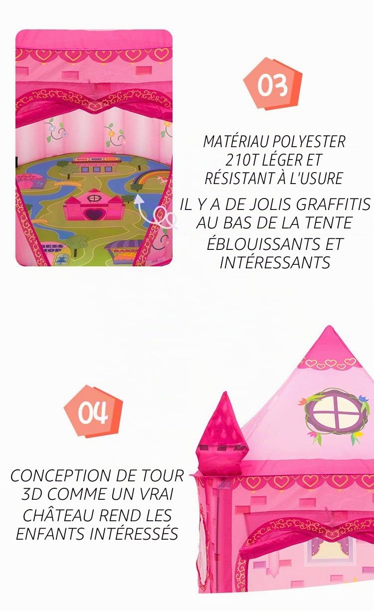 Tente Enfant Rose Château Princesse Maison de Jeu Intérieur Pliable