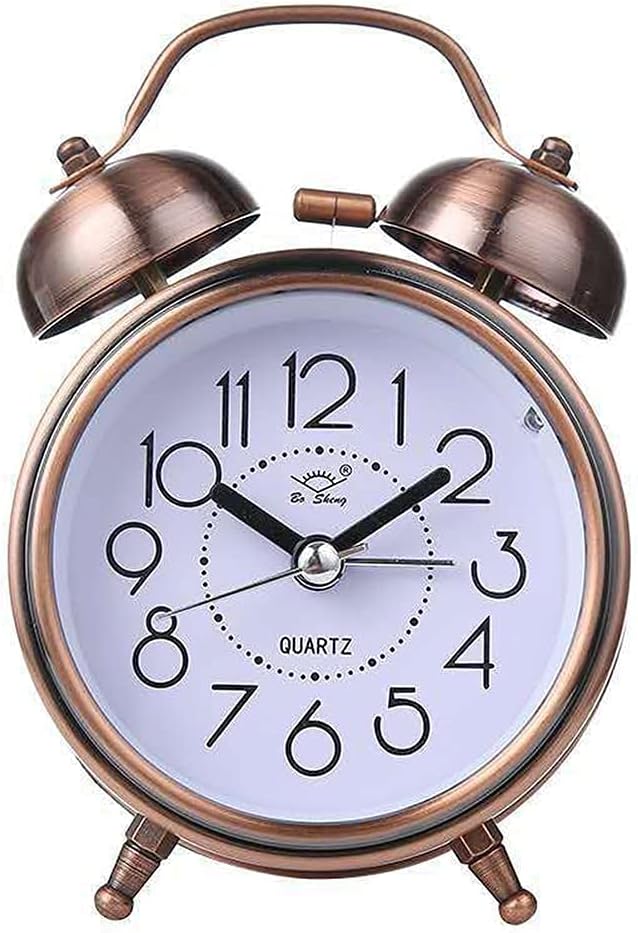 Reloj Despertador Dormitorio Puntero silencioso Reloj Despertador Retro Campana Doble Mesilla de Noche Luz de Noche Decoración de Dormitorio Mesa de Timbre Fuerte Vintage Alarma Regalo Antiq