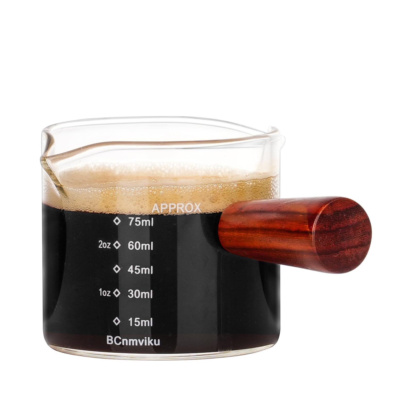 1 Pack Double Spouts Measuring Triple Pitcher Milk Cup with Wood Handle 75ML Espresso Shot Glasses Parts Clear Glass By BCnmviku