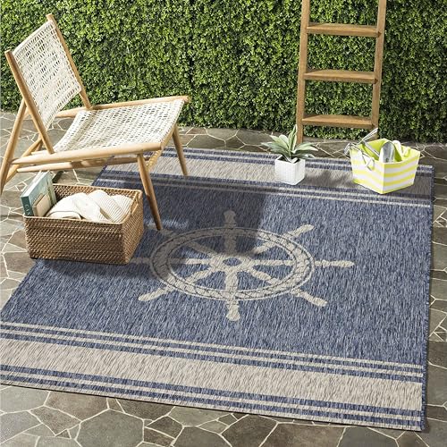 LR-Home-Captiva-5-x-7-IndoorOutdoor-Area-Rug-for-Home-Decor-Nautical-Anchor-carpet-for-living-room-bedroom-playroom-patio-garden-Modern-farmhouse-rug-Navy-BlueGray LR Home Captiva 5 x 7 IndoorOutdoor Area Rug for Home Decor Nautical Anchor carpet for living room bedroom playroom patio garden Modern farmhouse rug Navy BlueGray