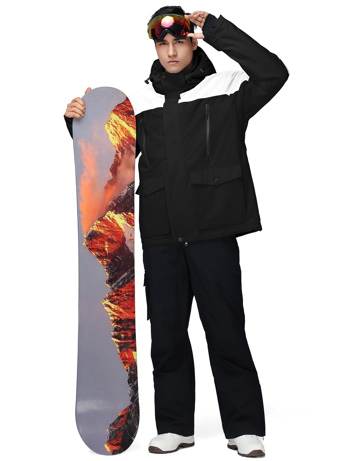 ALSOGO Chaqueta de Esquí Masculina y Pantalones Largos Ropa de Esquí Térmica en Invierno Impermeable y a Prueba de Viento Ropa de Esquí