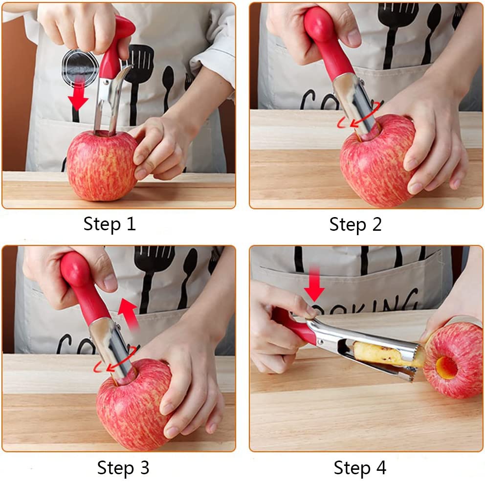 Forieru 2pcs Stainless Steel Fruit Pitter Pulp Separator Easy-To-Use Portable Apple Corer Suitable For Removing The Core Of Apples, Pears, Peppers, Coconuts And Pineapples(Red & Blue)