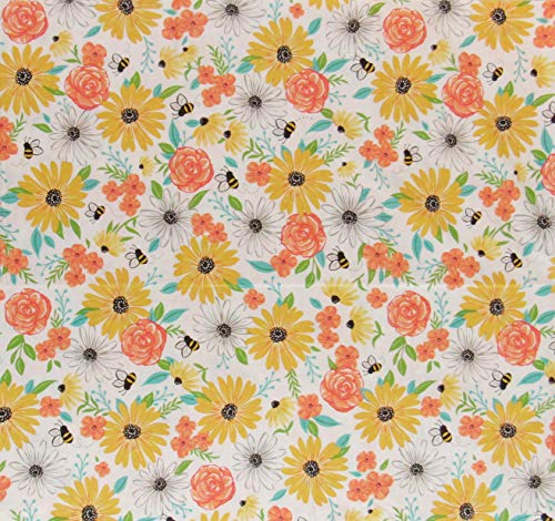 Bumble Bees Among Sprintime Flowers Vinyl Flannel Back Tablecloth (52" X 70" Oblong) #TOP6